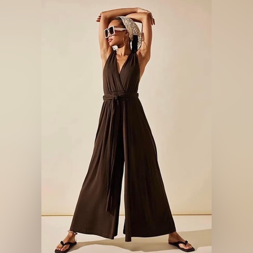 Free People Brown Wide-Leg Jumpsuit